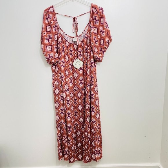 Knox Rose Women's Dress Extra Small Pink Short Sleeve Tiered Midi Ruffle Scoop N - Picture 4 of 7